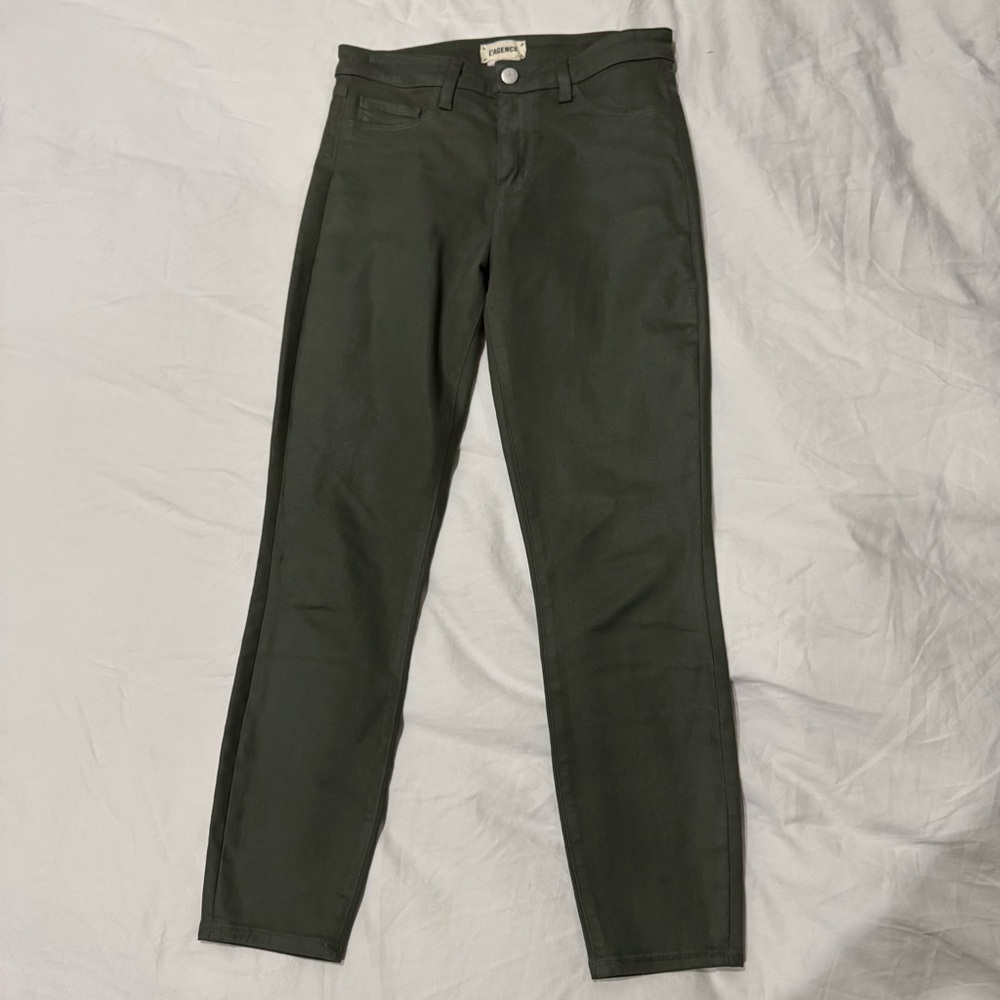 L’Agence Dark Green Waxy Skinny Jeans